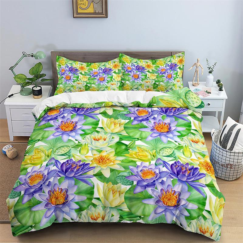 Пододеяльник с цветочным рисунком Queen, комплект пододеяльников с зеленым ботаническим рисунком, пододеяльник с изображением веток и листьев садовых цветов, мягкий дышащий стеганый чехол
