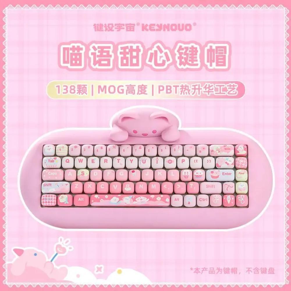 MOG Keycaps 138 Keys Cute Keycaps Cat PBT Pink Keys Gift for Alice New Square Thermal Sublimation Mechanical Keyboard 6.25U