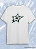 TeeSensation White Crew Neck Short Sleeve T-Shirt with Dallas Stars Green Star D Logo