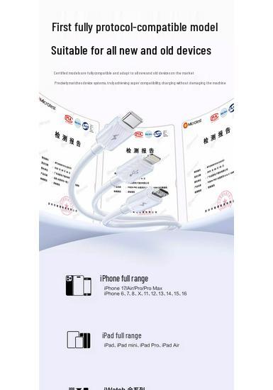 PISEN 100W 3-в-1 Кабель для быстрой зарядки, 6A для устройств Apple и Huawei
