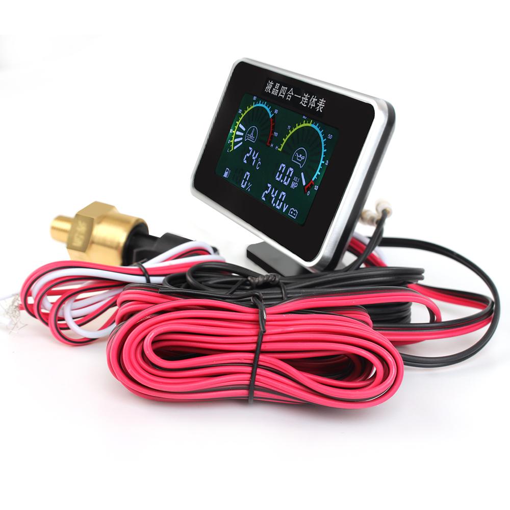 LCD Car Digital Oil Pressure Gauge Instrument Panel Voltmeter Water Temp Meter 4 In 1 Digital Display Sensor