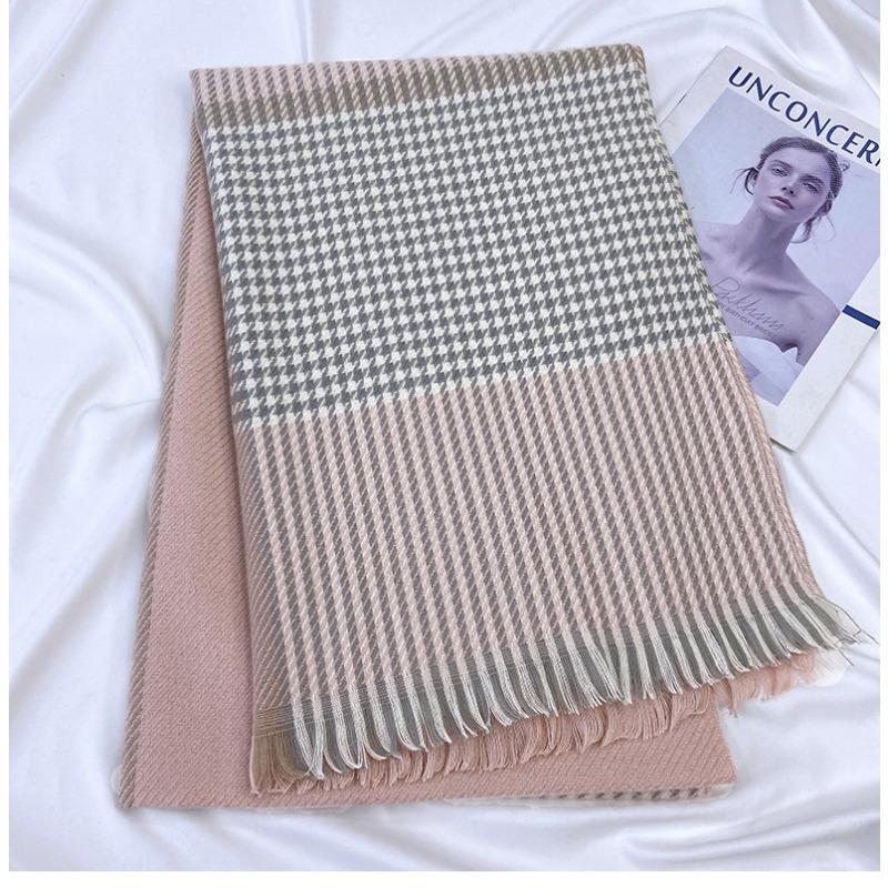 Women's Elastic Soft Plaid Scarf Striped Winter Warm Scarf with Tassel Trim, Versatile Fashion Accessory for Casual Outings