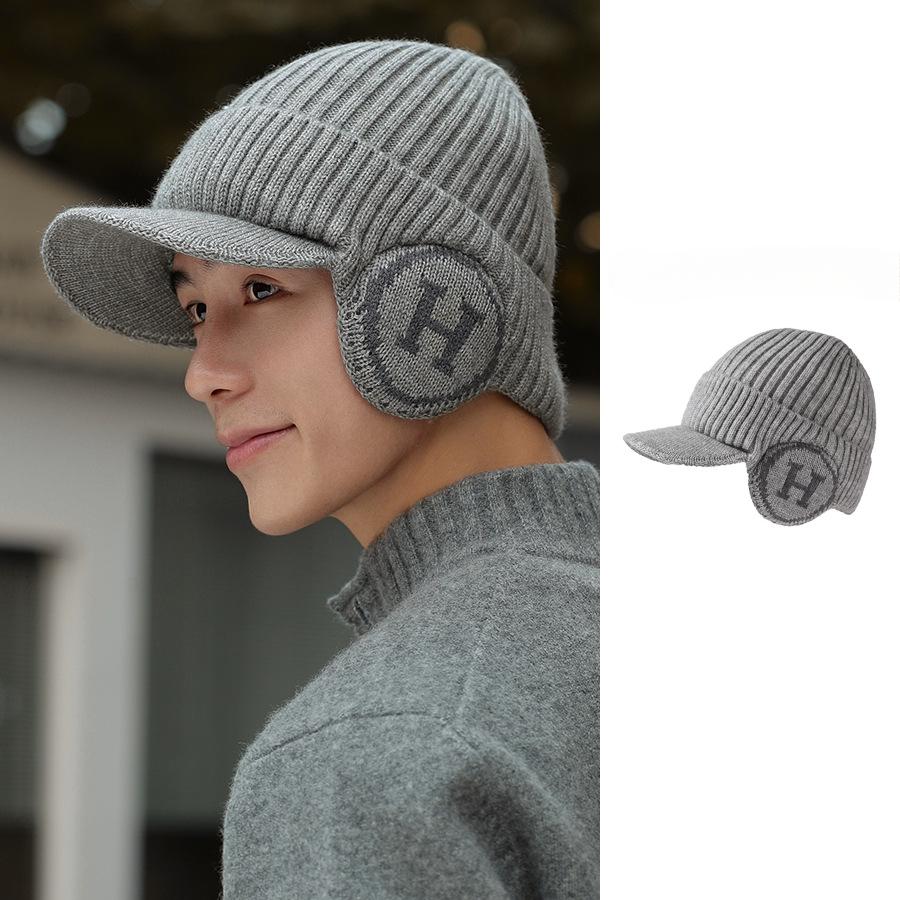 Мужские зимние утолщенные наушники с буквами и вязаная шапка из бархата для велоспорта, теплая бейсболка Duckbill