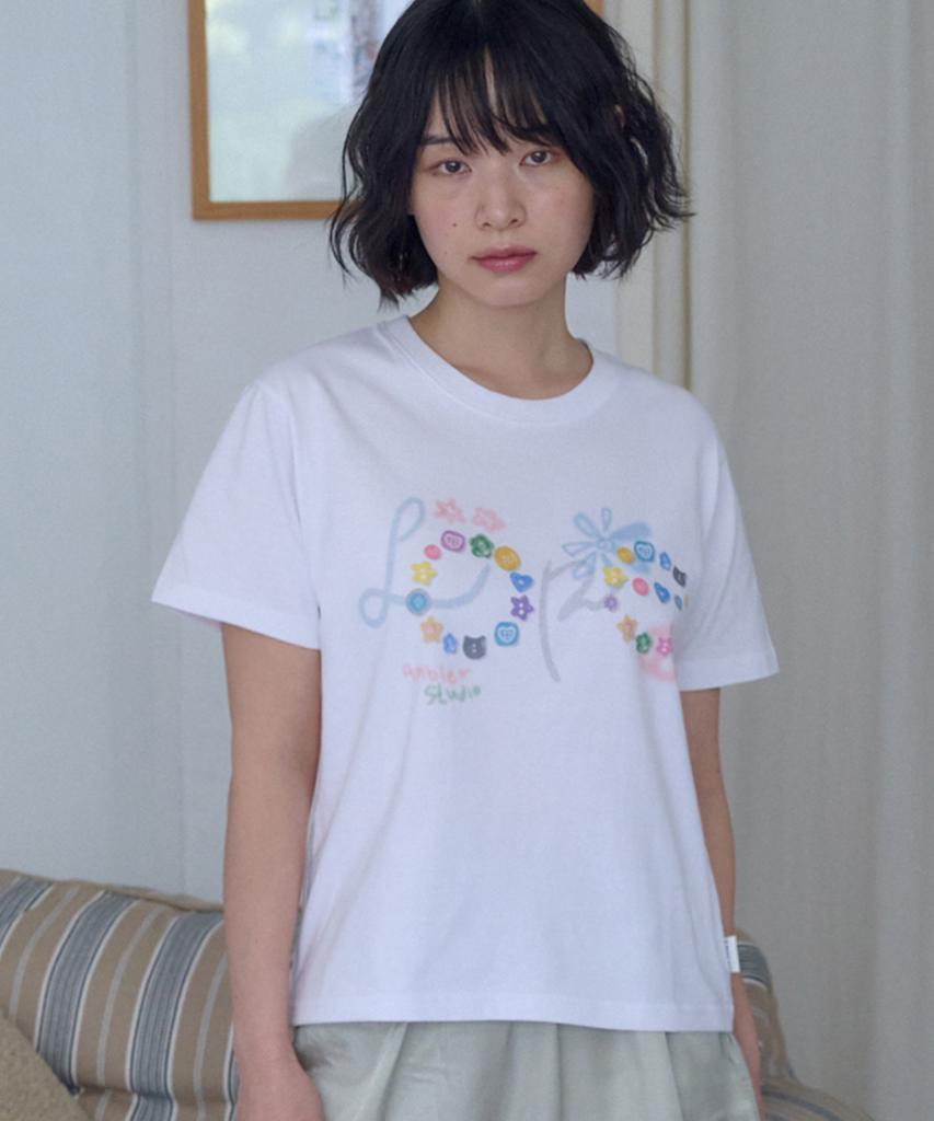 AMBLER Button Lettering Graphic Short Sleeve T-Shirt As1312 (White)