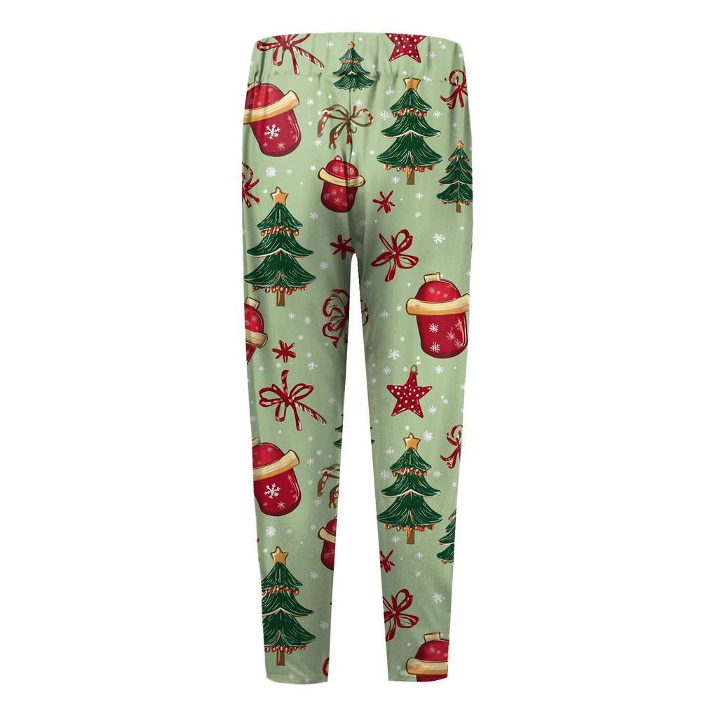 Women's Casual Christmas Tree Snowflake Print Slim Fit Elastic Yoga Pants Cropped Pants