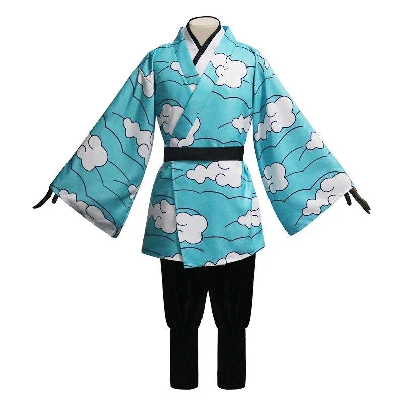 Demon Slayer Kimetsu no Yaiba Kamado Tanjirou Urokodaki Sakonji аниме косплей костюм кимоно небесно-голубая униформа