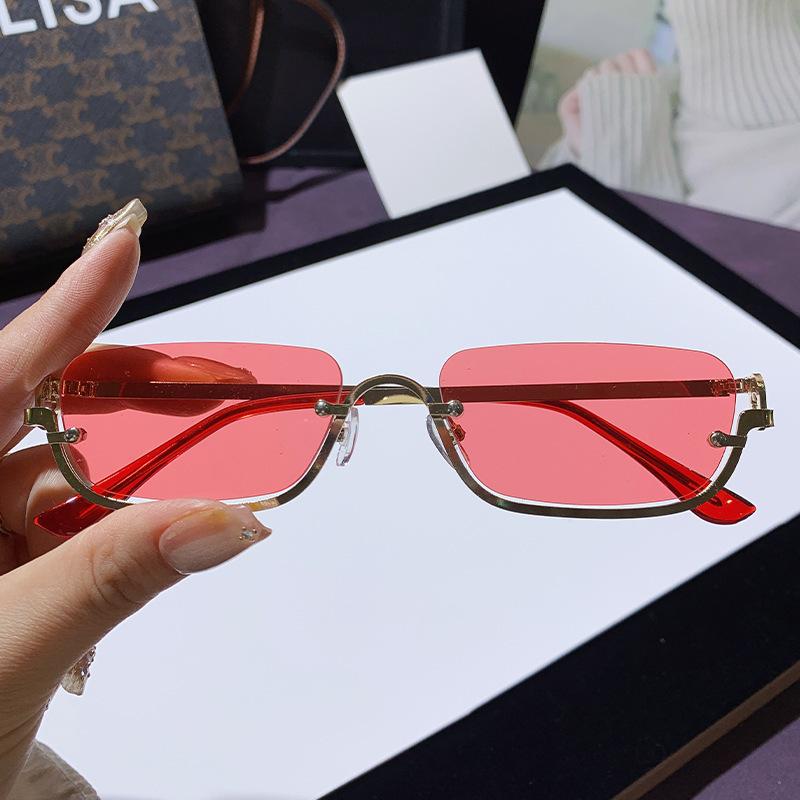 Luxury Brand Designer Small Square Women'S Sunglasses Metal Half Frame Floating Rimless Lens Sunglasses Woman Vintage Shades