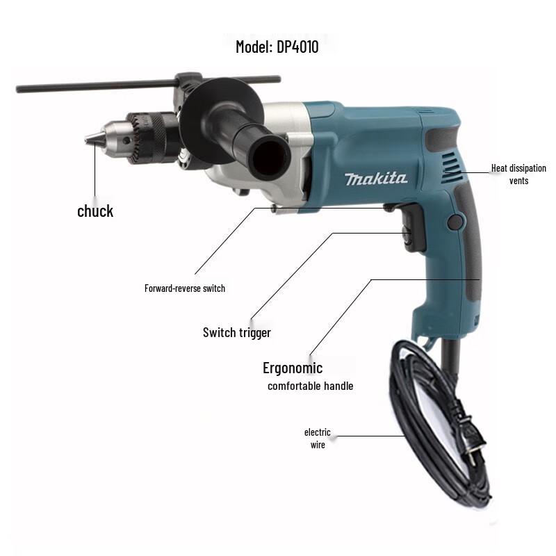 MAKITA DP4010 720 Вт 13 мм Дрель с регулируемой скоростью, сетевая, штекер CN (адаптер в комплекте)
