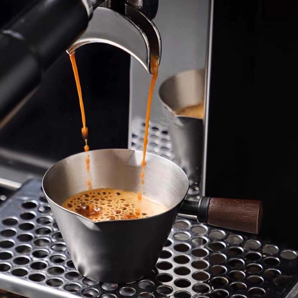 Деревянная ручка Мерная чашка для кофе Нержавеющая сталь Чашка для наливания Мерная дозировочная чашка для эспрессо Молоко