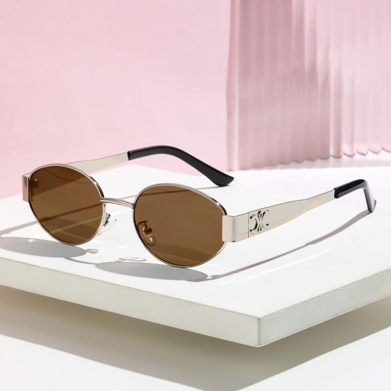 Женские ретро-солнцезащитные очки овальной формы в металлической золотой оправе для узких лиц, в французском стиле