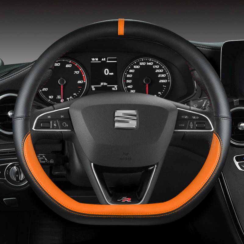 xkzh8 Microfiber Leather Car Steering Wheel Cover Non-Slip 38cm For Seat Tarraco Arona Ateca Ibiza Toledo Mii Leon Arosa Exeo ST FR