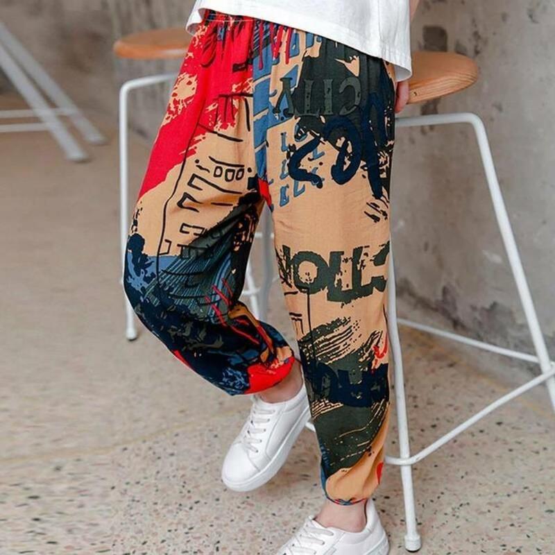 MAITA Kids Pants Spring Boho Printed High Waist Casual Lantern Trousers Joggers Child Fitness Sweatpants