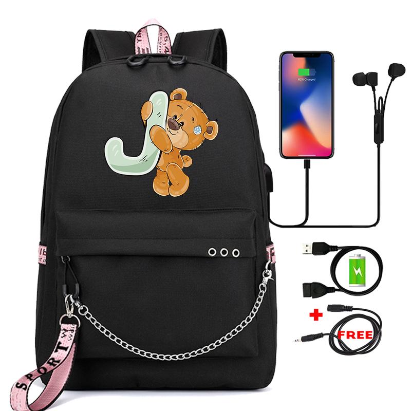 Рюкзак Little Bear с 26 английскими буквами, детская сумка для книг, школьная сумка для косплея для мальчиков и девочек, большой вместительный дорожный рюкзак для детей