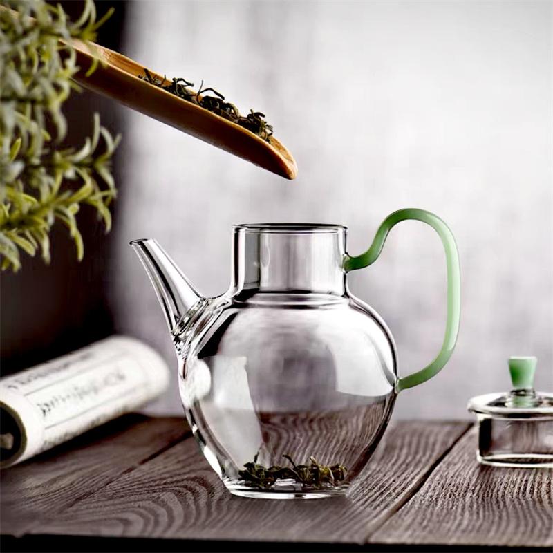 Чайник из боросиликатного стекла 210 мл, термостойкий, чайная утварь, набор для заваривания чая в стиле кунг-фу с фруктами и цветами