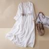 Women's Summer Elegant Design Long Dress Round Neck Beautiful Embroidered Dresses