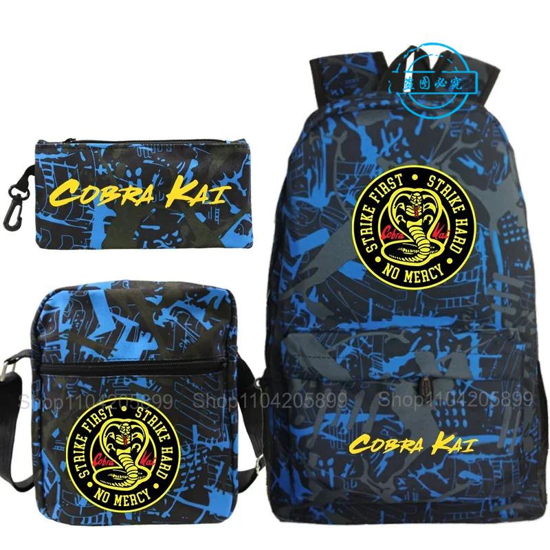 3 шт. Рюкзаки Cobra Kai Аниме Мочила Девочки Мальчики Подарок Студент Подросток Школьные Сумки Унисекс Дорожная Сумка Сумка Через Плечо Пенал
