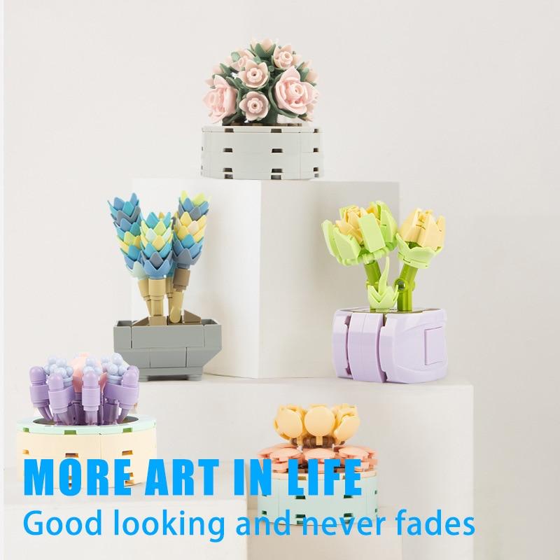 Букет Moc Block, цветы, суккуленты, строительные блоки в горшках, подходят для 10309, романтический комплект, сборные кирпичи, игрушки для детей, подарок для девочек