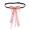 Elegant Pearls Long Ribbon Bowtie with Pin Pre Tied Adjustable Preppy Styles Bowknot Necktie for Fashionable Women Ties