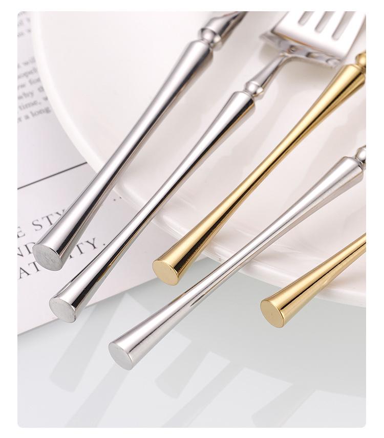 Набор столовых приборов из нержавеющей стали с узкой талией: Нож для стейка, Вилка, Десертная ложка, Зеркальная полировка.