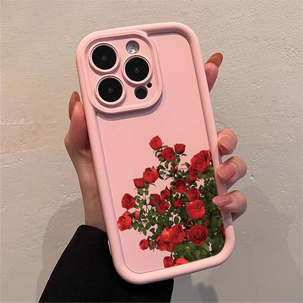 Чехол-картина с цветком красной розы для IPhone 16 11 12 13 14 15 Pro Max XS XR X 8 7 Plus SE 2 14Pro 15Pro Матовый мягкий силиконовый чехол