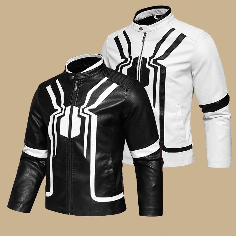Мужская кожаная куртка, мотоциклетная куртка, европейская и американская художественная вышивка, контрастные цвета, мужская куртка из искусственной кожи
