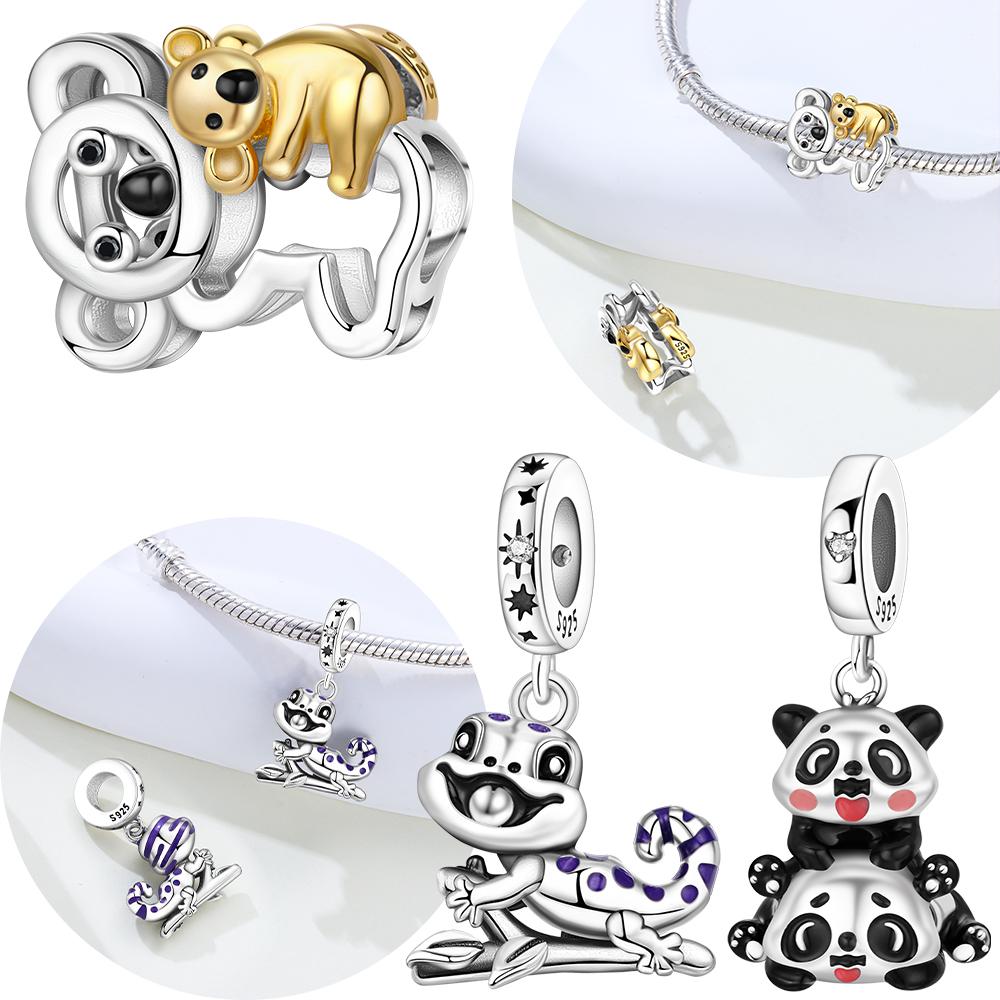 Charms Copper Original Animal Pendants Chameleon Panda Koala Beads Fit Bracelet Women Jewelry Diy Fine Gift