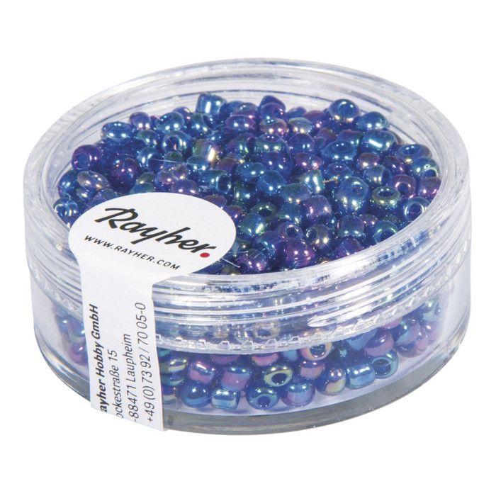 Rocailles, 2,6mm ø, transparentes lustré, bleu foncé, boîte 17 g
