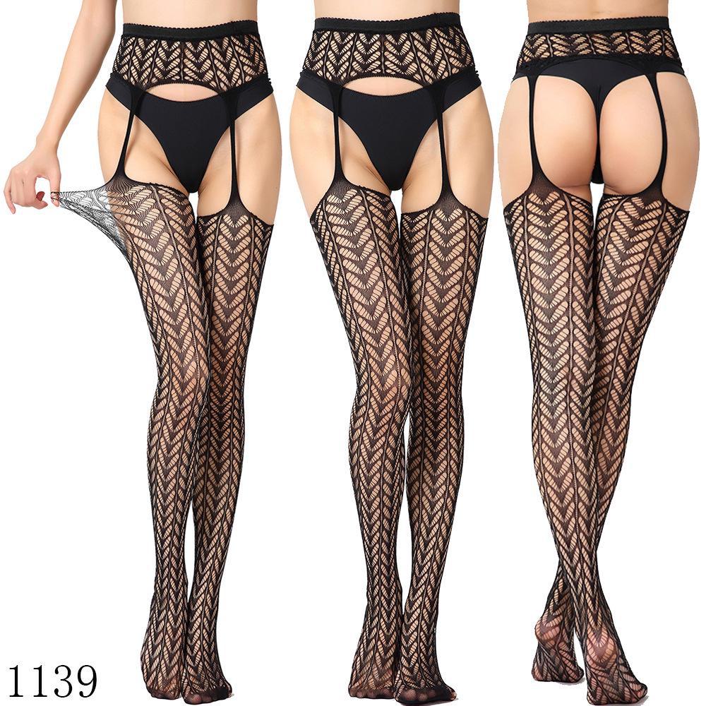 European & American Women's Mesh Jacquard Garter One-Piece Pantyhose