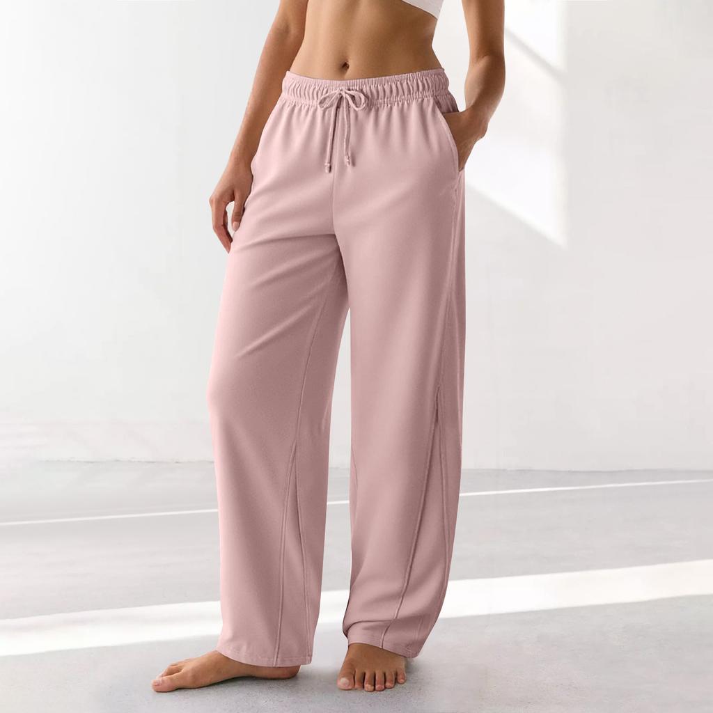 Женские спортивные брюки Barrel Leg с эластичной талией и завязками на талии, повседневные брюки-палаццо из хлопка с карманами