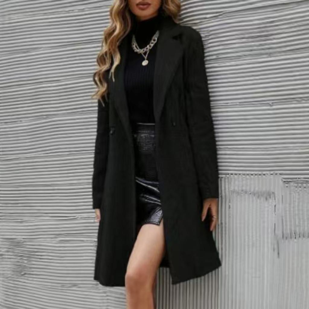 Women's Fashion Jacket Casual Solid-color Long-sleeved Cardigan Long Coat