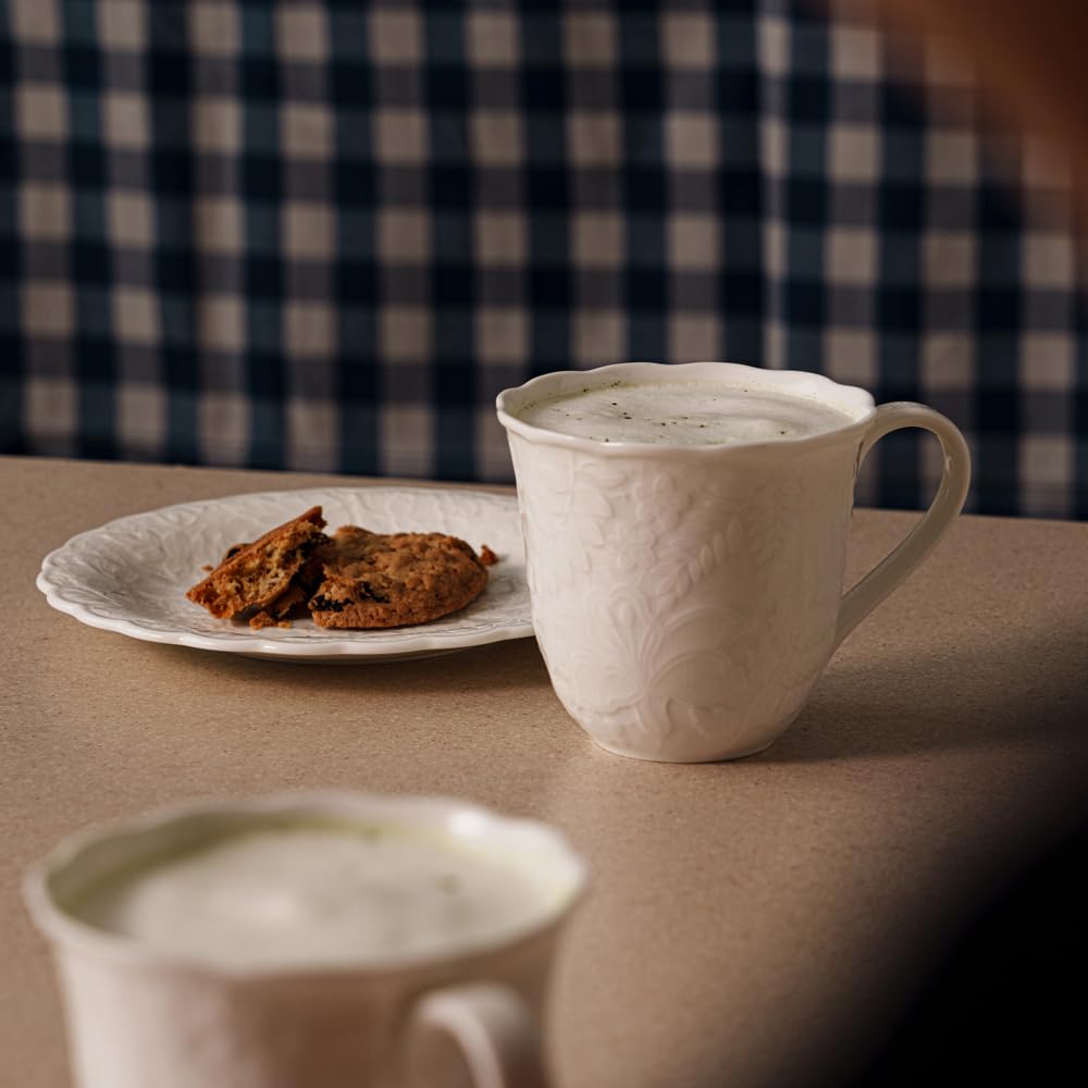 NARUMI Пара кружек Honiton Lace Bright, 350 мл, Белые, Кружевной узор, Милые, Большие, Свадебный подарок, Подходят для микроволновой печи, Подходят для посудомоечной машины, Подарочная коробка, Подарок