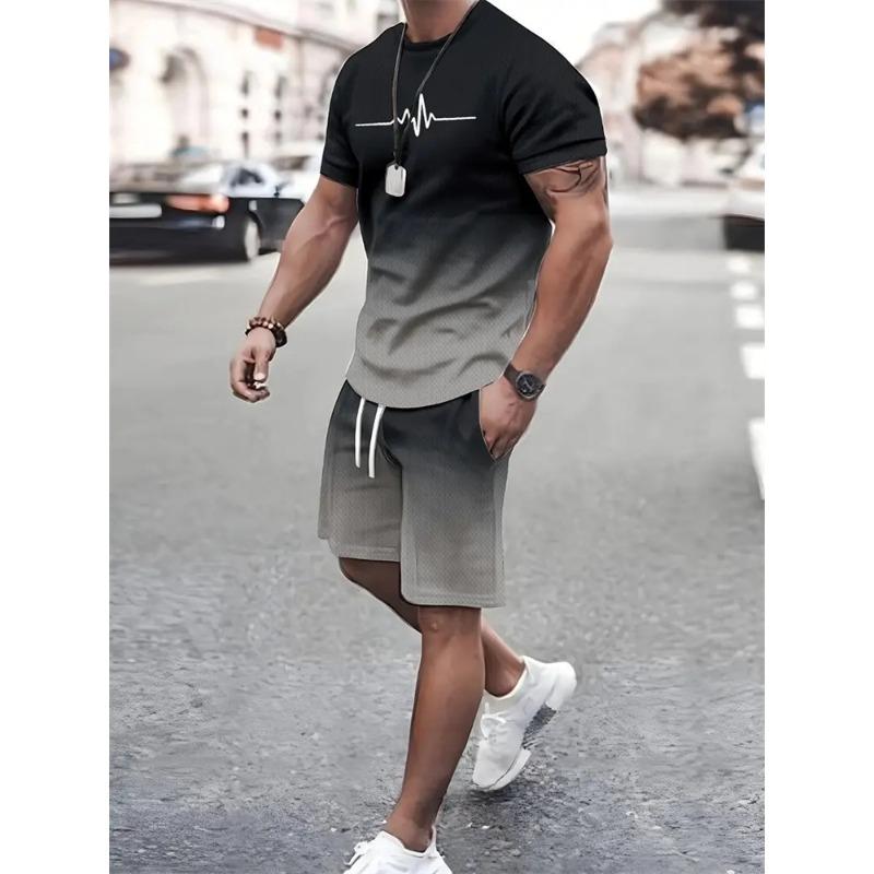 Men's Outfit Summer Short Sleeve T Shirt Set Fashion 2 Piece Sportwear 3D Printed Casual Shorts Sweatshirt Men's Tracksuit