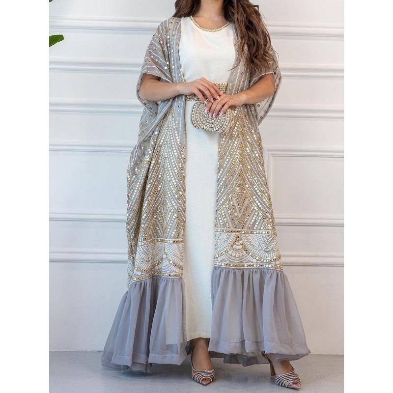 Spring and Summer Women's Dress Printed Fashion Urban Casual Bat Sleeve Drawstring Vest Dress Printed with Belt