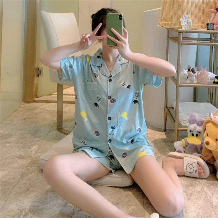 Pajama Set for Women In Summer, Cute Strawberry Print, Sweet Girly Korean Style Casual Design, Soft and Simple Pajamas for Women