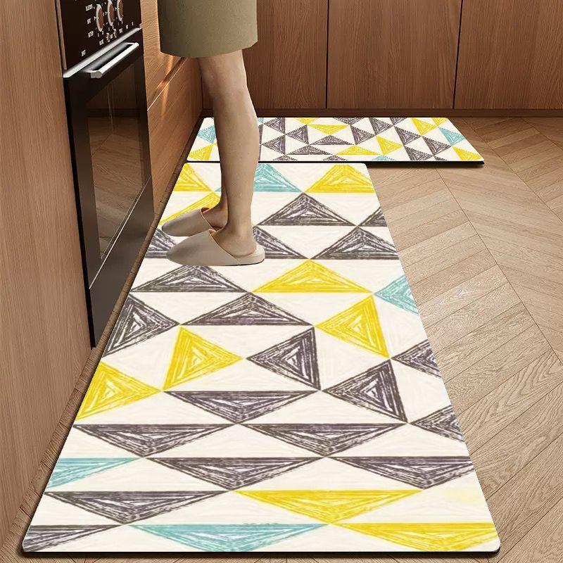 Neutral Gray White Sketch Feather Kitchen Mat Set Anti Slip Washable Thin Long Carpet Kitchen Entryway Modern Decor