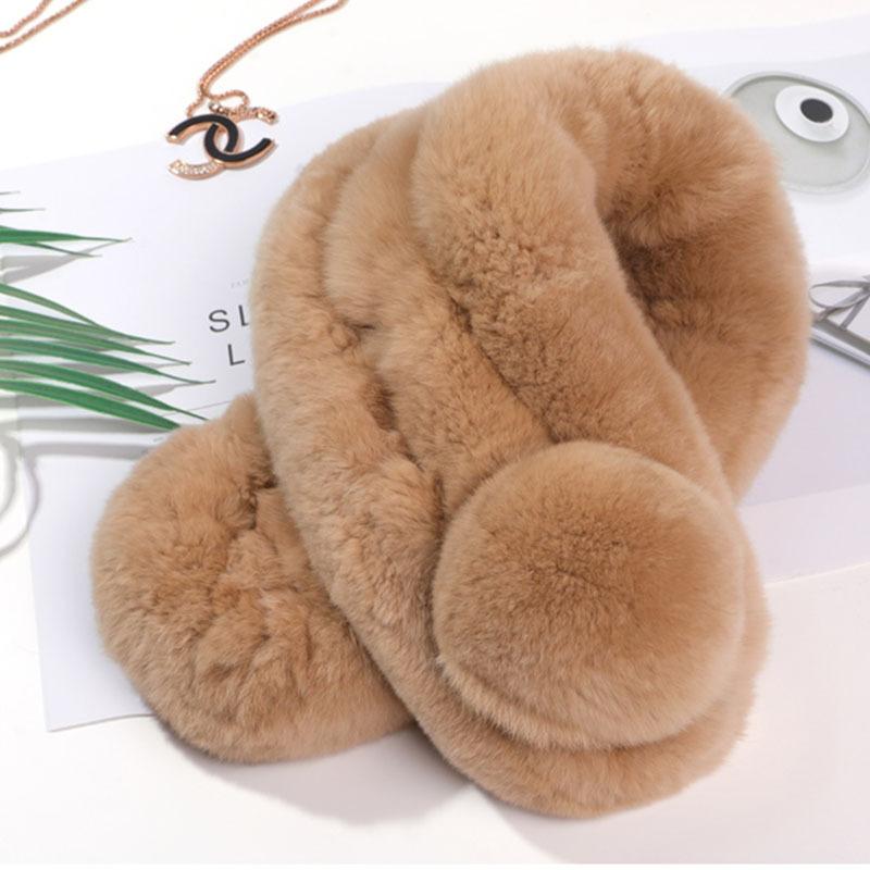 Real Rabbit Fur Scarf, Thickened Rex Rabbit Hair Big Ball Three-tube Japanese Scarf for Men and Women In Autumn and Winter, Keeping Women's Neck Warm