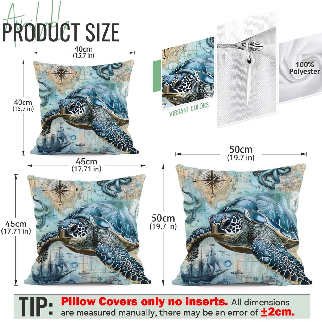 4Pcs Retro Marine Nautical Creature Print Single-Sided Cushion Cover For Living Room Bedroom Car Home Decor