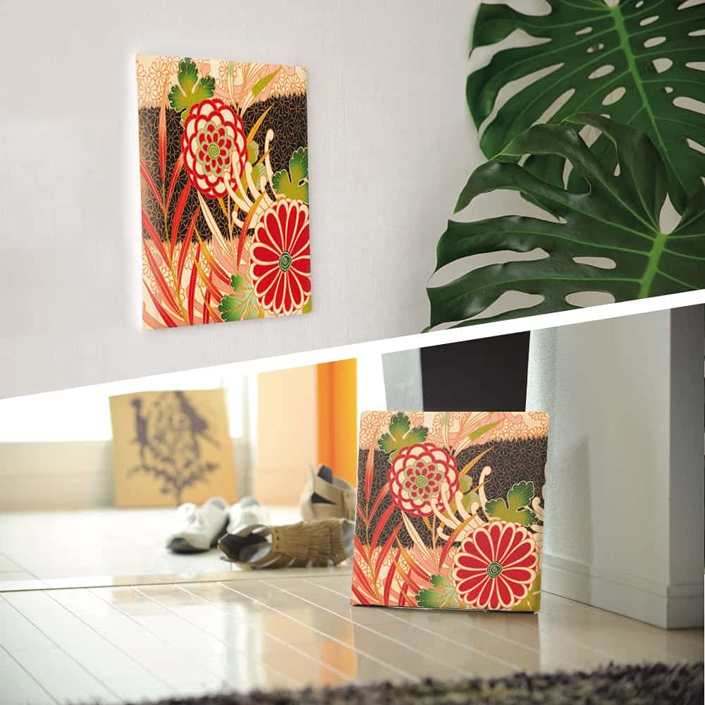 Japanese Kimono Floral and Geometric Fabric Wall Panel, 57 x 57 cm
