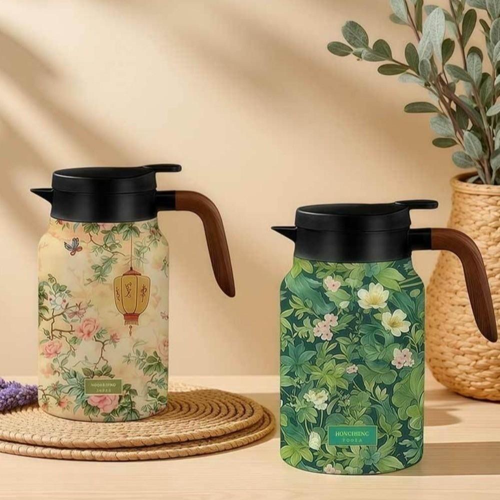 Термопот с цветочным принтом, термос-бутылка для горячей воды, вакуумная колба для улицы