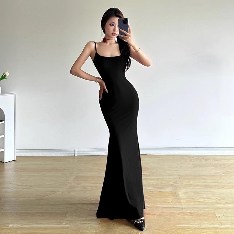 Черное, красное платье макси, женское элегантное платье с открытой бабочкой и бабочкой в ​​стиле ретро, ​​платье без рукавов на подтяжках, женское длинное платье с талией, сексуальное платье для девочек