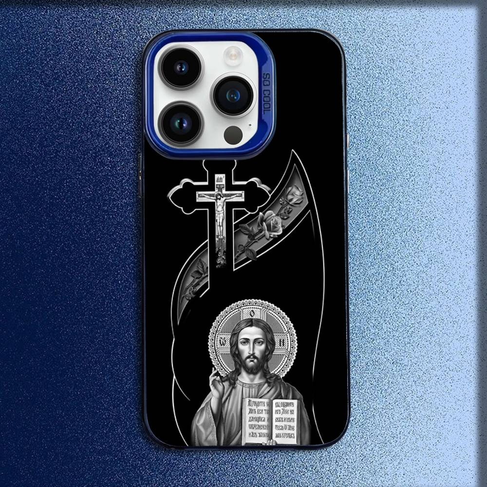 Православный крест Икона Церковь Чехол для телефона Для iPhone 16,15,14,13,12,11,Mini,Pro,E,MAX Синий Конфетный Матовый Ударопрочный Чехол
