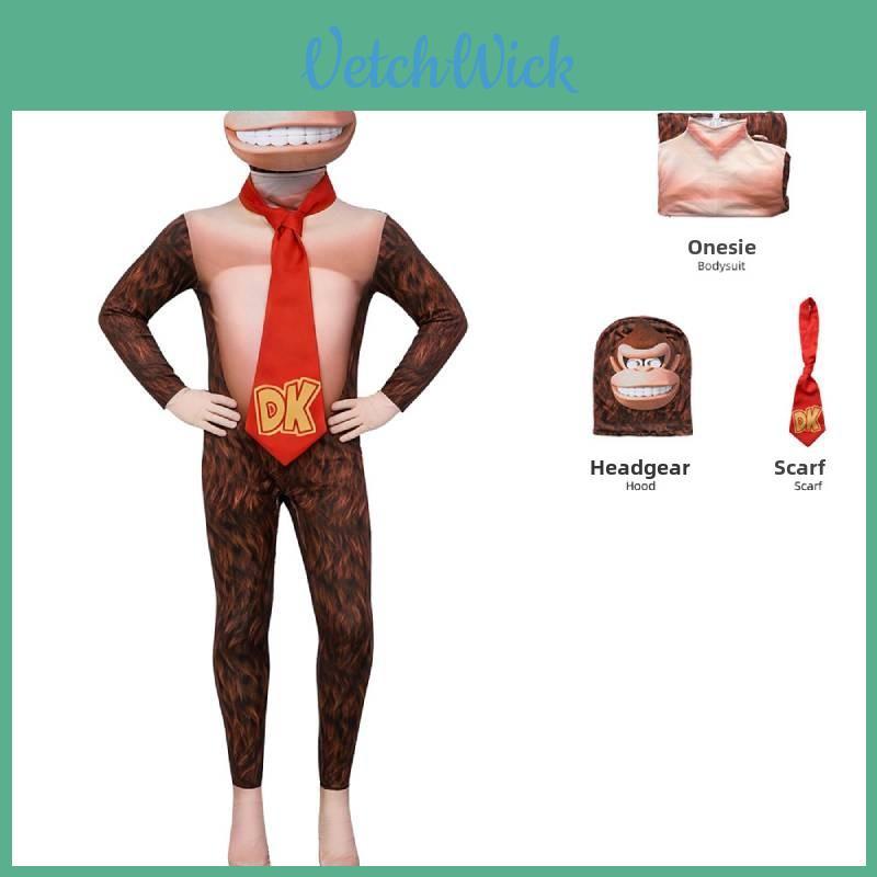 Super Mario Bros Donkey Kong Cosplay Outfit With Gorilla Head Mask For Kids And Adults Halloween Event