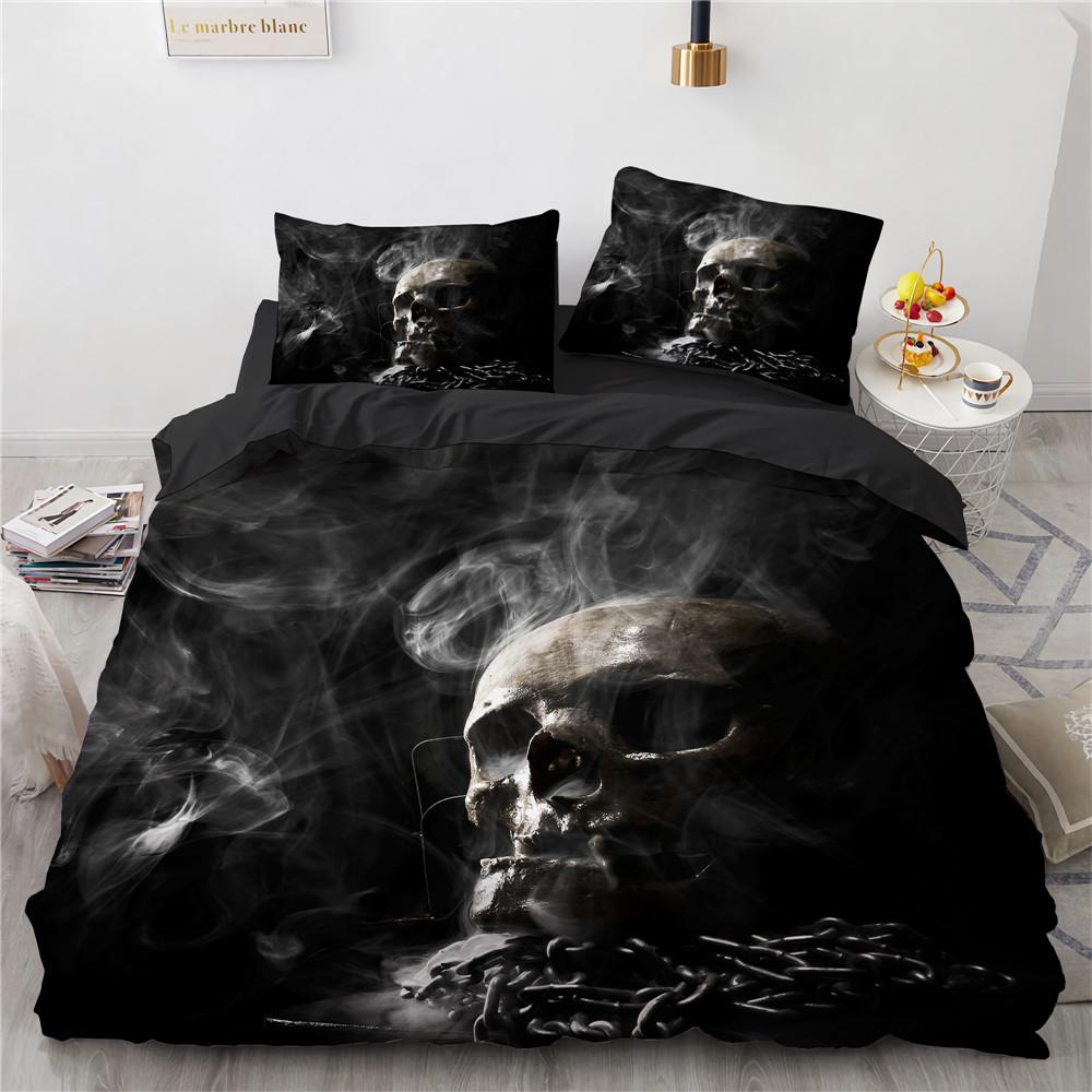 Комплект постельного белья Black Hat Skull Queen Size Хэллоуин Комплекты пододеяльников Современный стиль Спальный комплект постельного белья Чехол для одеяла Наволочки