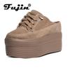 Fujin 10cm 12cm Suede Genuine Leather Fashion Height Increasing Females Lady Casual Platform Wedge Women Slip On Shoe Summer