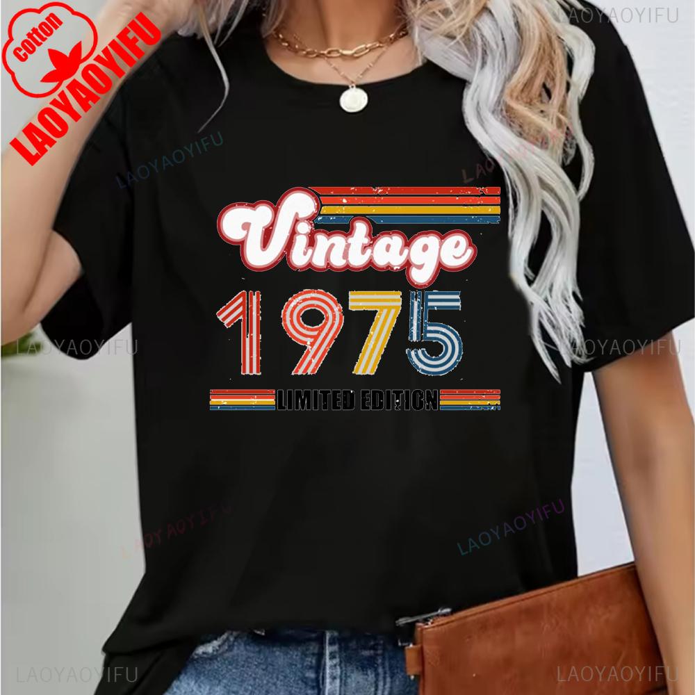 Vintage 1975 Funny 50Th Birthday Gifts 50 Years Old Retro Print TShirt Short Sleeve Crew Neck Casual Top for Summer Spring