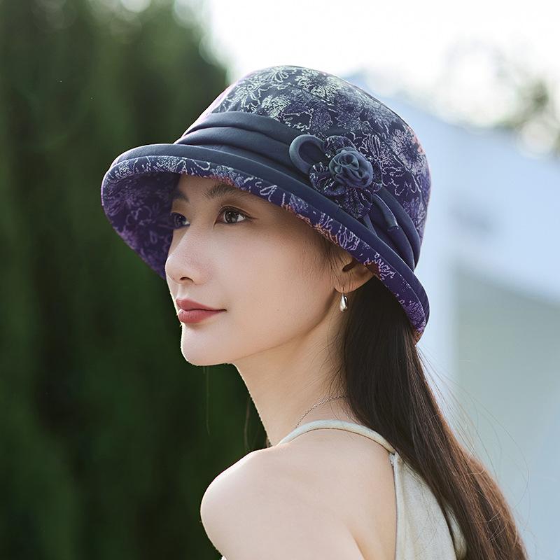 Spring and summer new jacquard curled dome elegant versatile fashion bucket hat fashion hat temperament mother hat basin hat