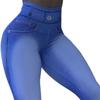 Yousheng High Waist Pockets Tummy Control Butt Lifting Fitness Leggings Gradient Color Push Up Imitation Jeans Skinny Women Yoga Pants Activewear