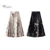 Chinese Style Women Maxi Skirt High Waist Vintage Skirt Elegant Flower Bird Print Hanfu Skirt Pleated Lace-up Horse Face Skirt