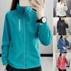 Весна-зима Женская куртка с воротником-стойкой из флиса, застежка-молния, длинный рукав, однотонный кардиган, сохраняющий тепло, спортивная верхняя одежда с карманами