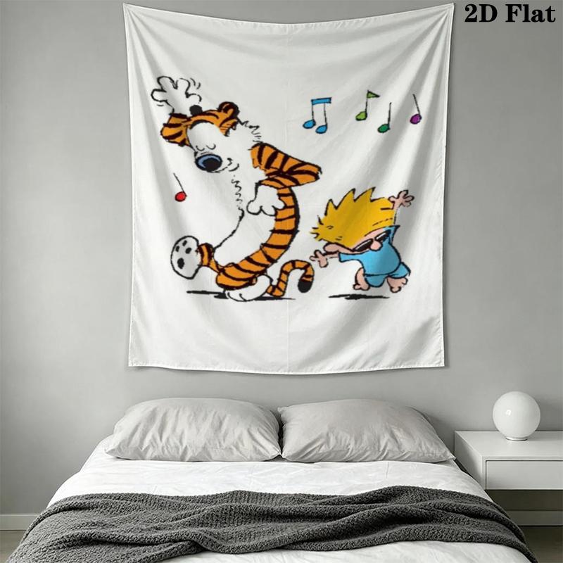 Calvin and Hobbes Wall Tapestry Aesthetic Wall Hanging Printed Fabric Blanket Decorative Tapestries for Bedroom Living Room Home Decor
